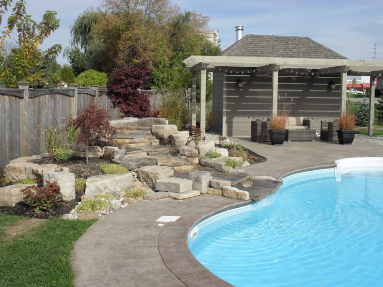 Pool Waterfalls and Poolhouse